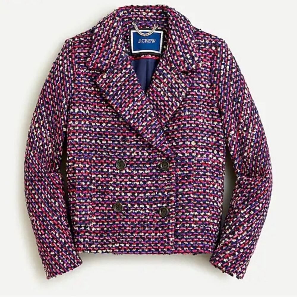 J. Crew Italian Lurex Tweed Boucle Peacoat Jacket Pink Purple NWT XS